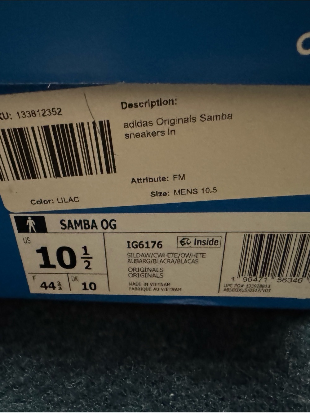Adidas Original Sambas LILAC Silver Dawn Men’s size 10.5 NIB - Picture 2 of 7
